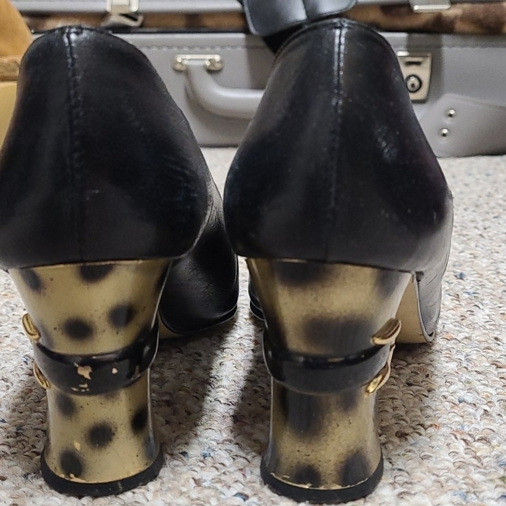 Spanish Leather Collection by Sergio Zelcer Black Pumps Size 9.5 Unique Heel - Picture 6 of 14